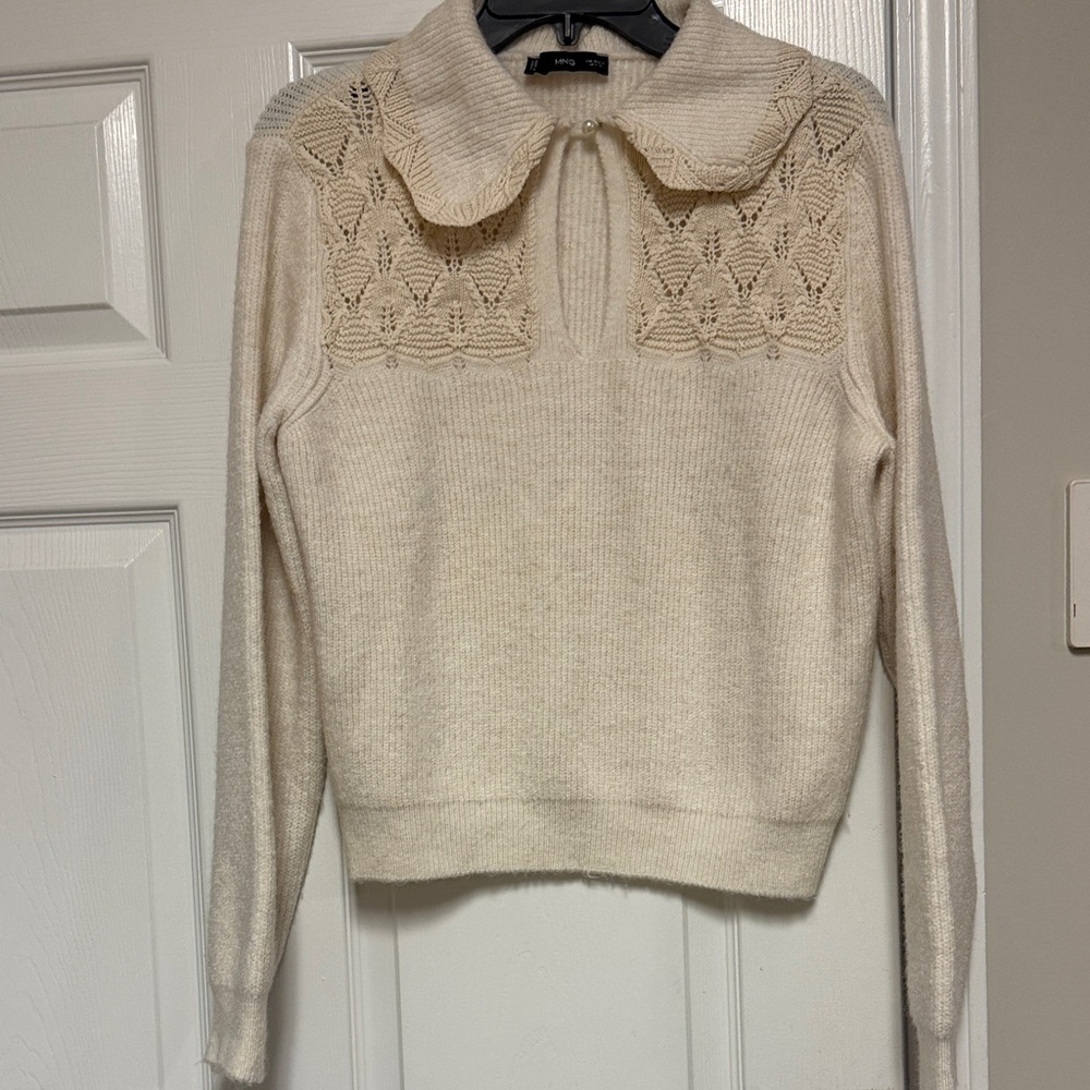 Elegant Cream Sweater with Lace Detail